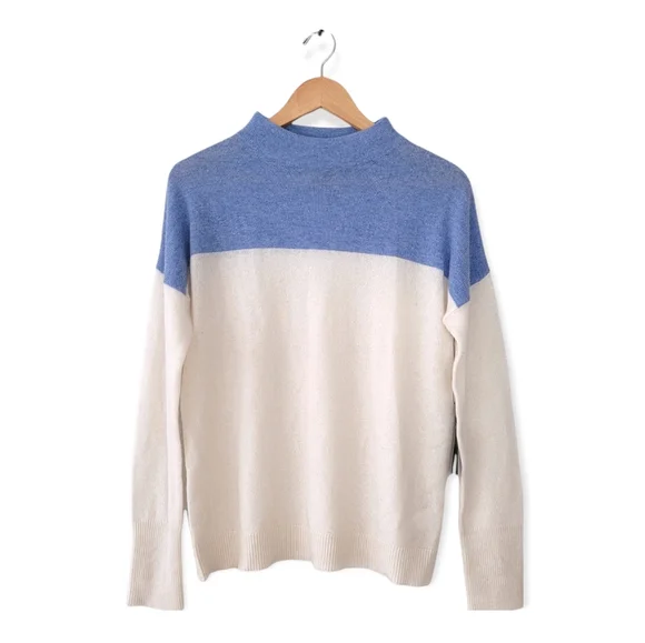 TAHARI 100% CASHMERE 2 ply Pure Luxe Color Block Long Sleeve Mock Neck Sweater - Picture 1 of 9